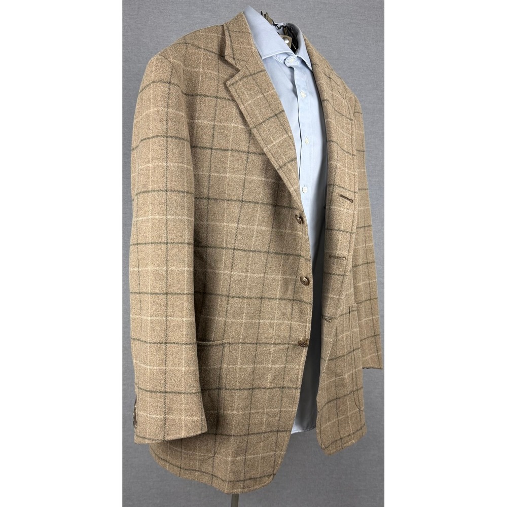 Polo Ralph Lauren Mens 46R Tan Windowpane Plaid 3-Button Wool Sport Coat USA